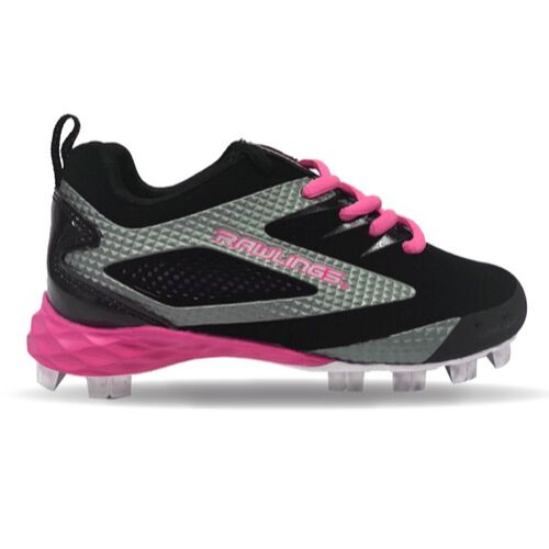 Rawlings Pink, Black, and Gray Misses Capture Low Softball Cleats With Brand Name SKU 34322-GL6